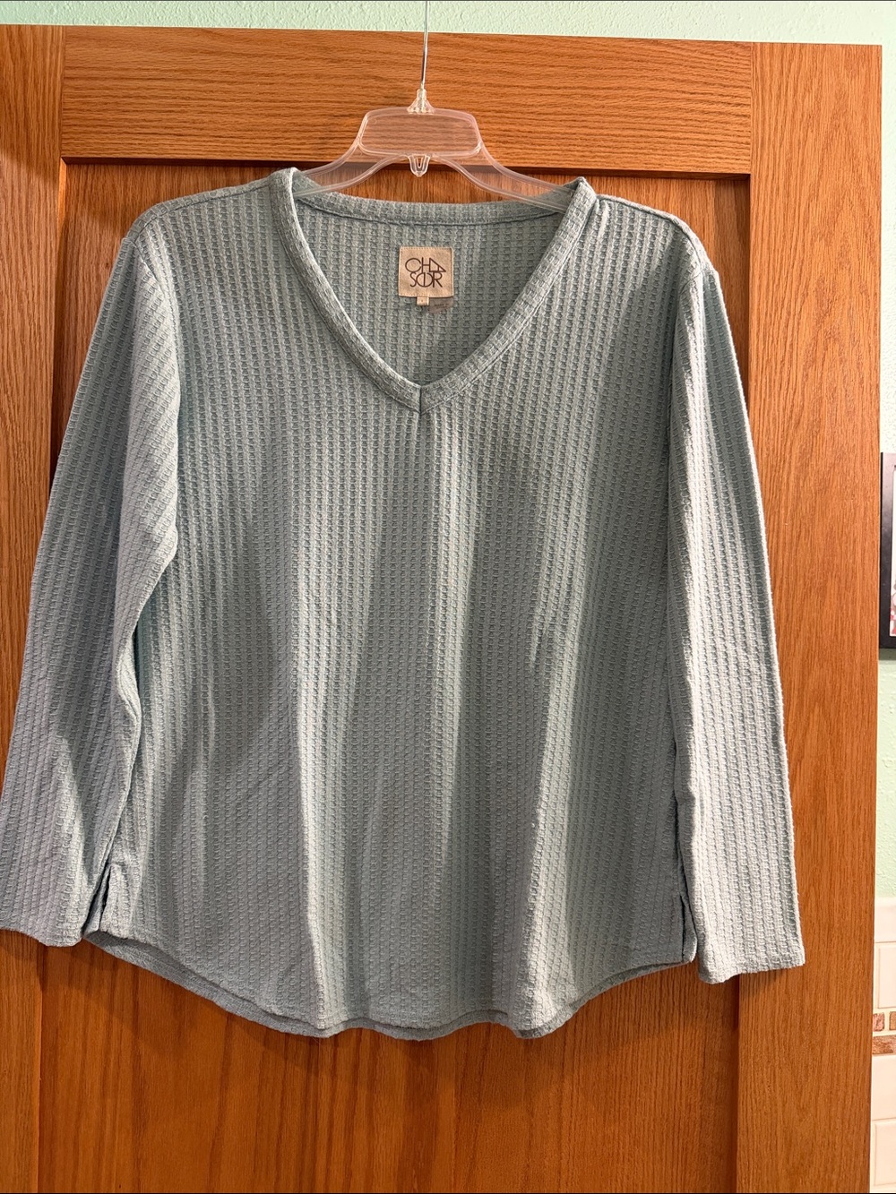 Chaser Light Blue Waffle Knit V-Neck Pullover